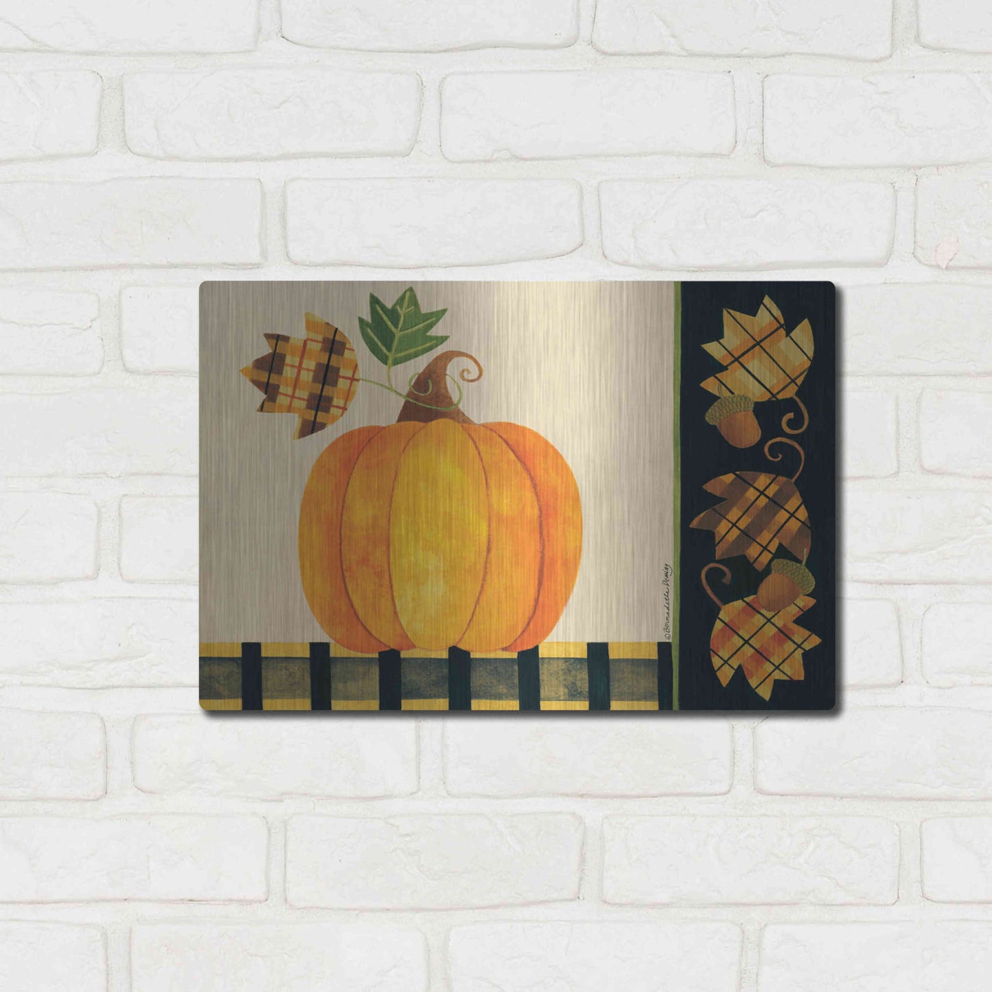 Luxe Metal Art 'Pumpkin' by Bernadette Deming, Metal Wall Art,16x12