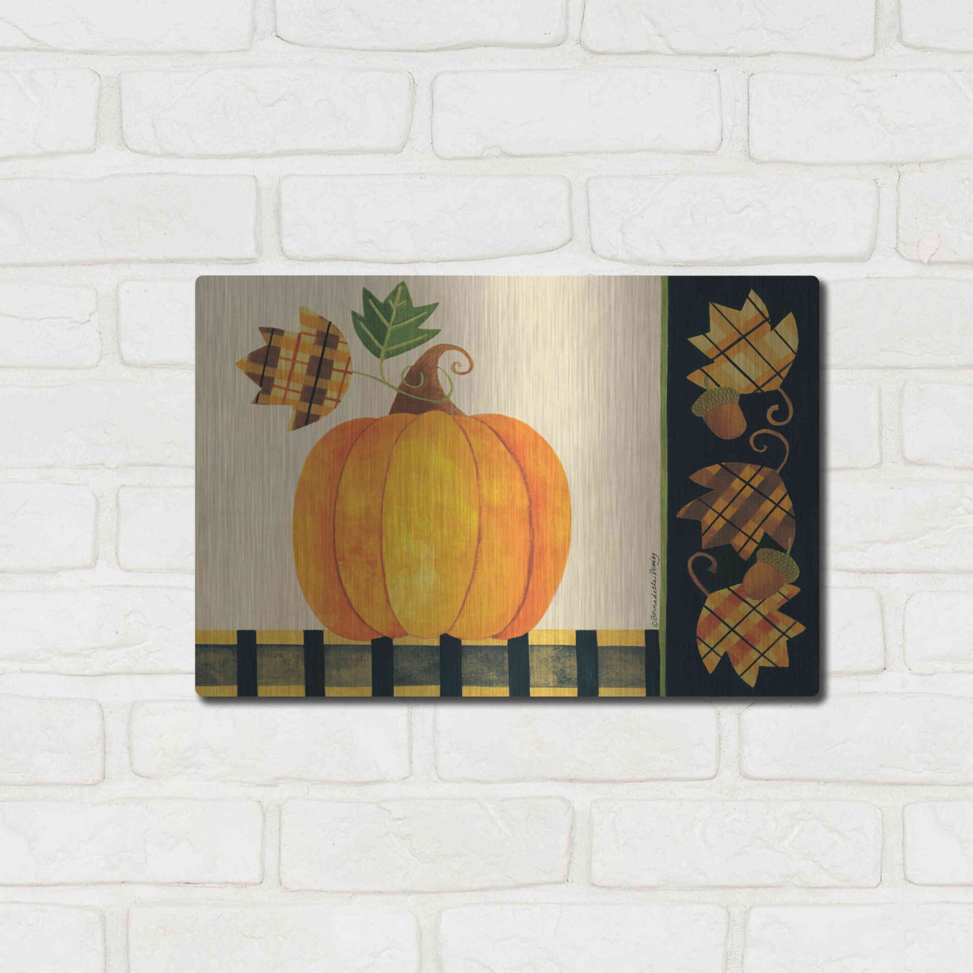 Luxe Metal Art 'Pumpkin' by Bernadette Deming, Metal Wall Art,16x12