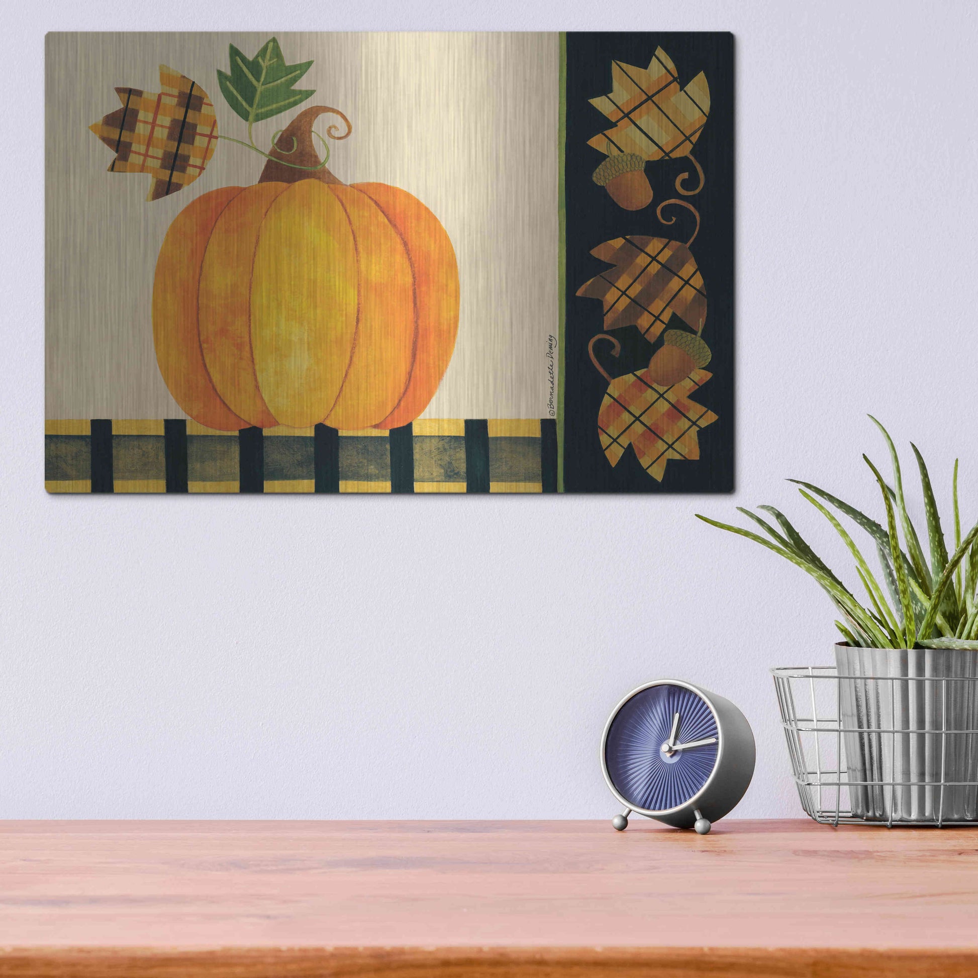 Luxe Metal Art 'Pumpkin' by Bernadette Deming, Metal Wall Art,16x12