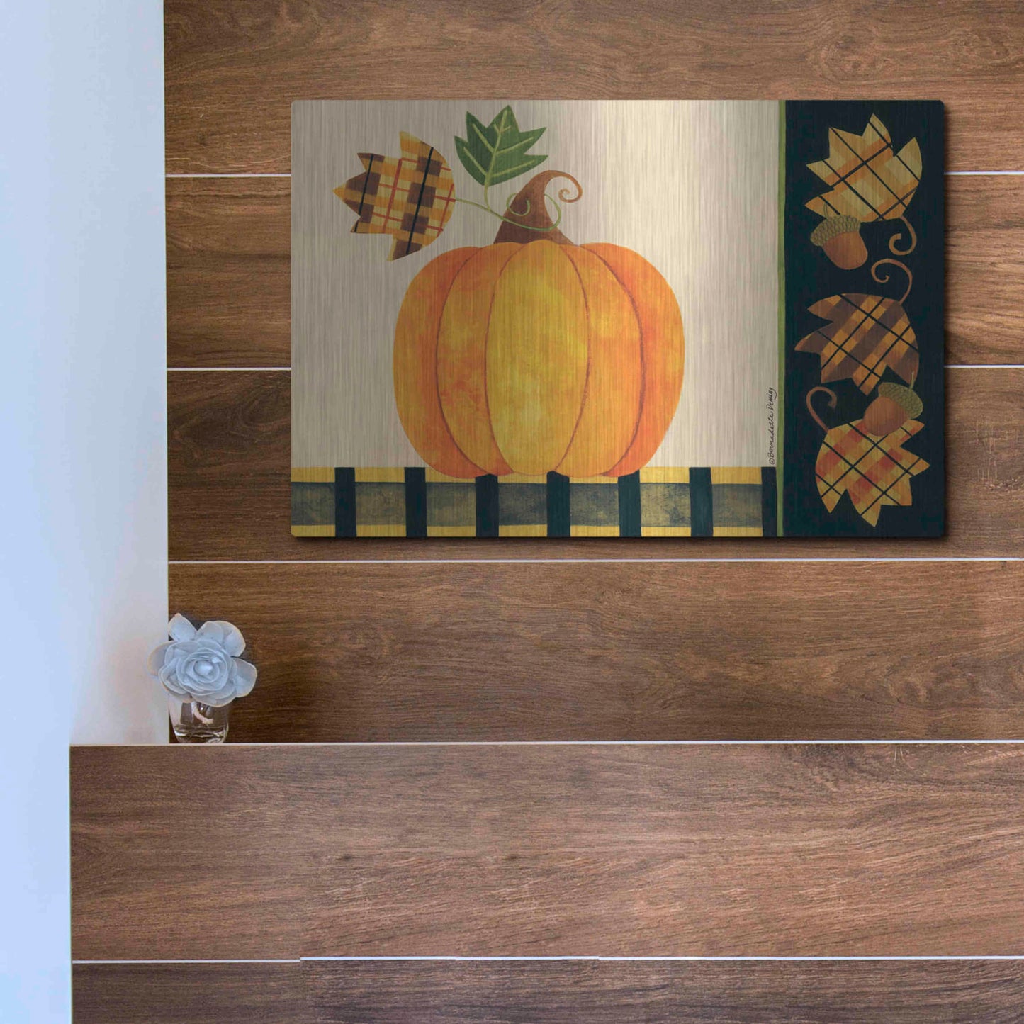 Luxe Metal Art 'Pumpkin' by Bernadette Deming, Metal Wall Art,16x12