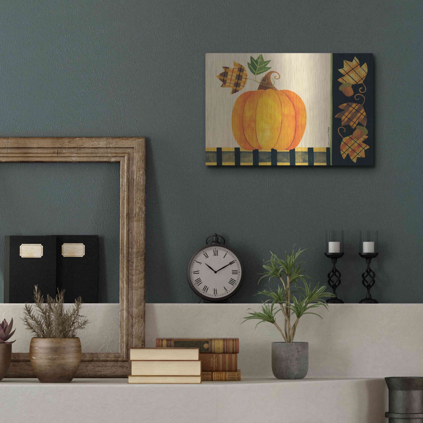 Luxe Metal Art 'Pumpkin' by Bernadette Deming, Metal Wall Art,16x12
