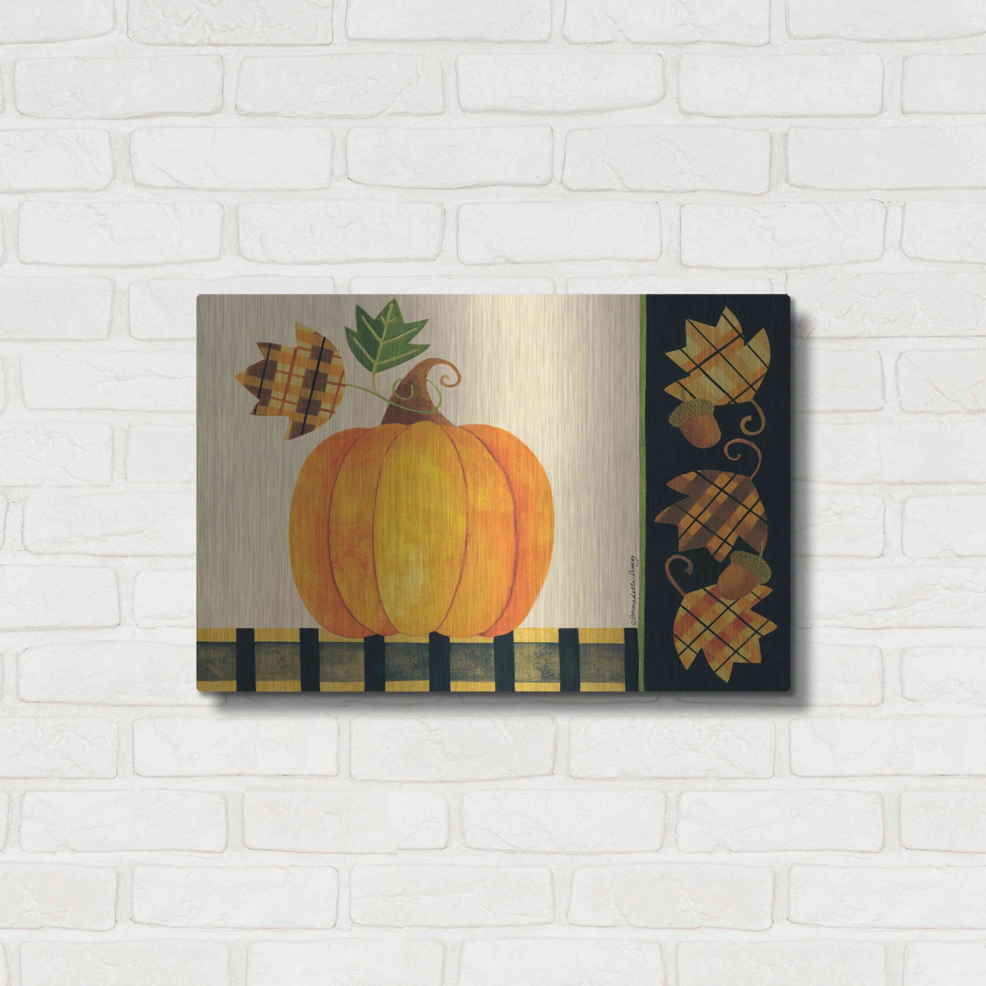 Luxe Metal Art 'Pumpkin' by Bernadette Deming, Metal Wall Art,24x16