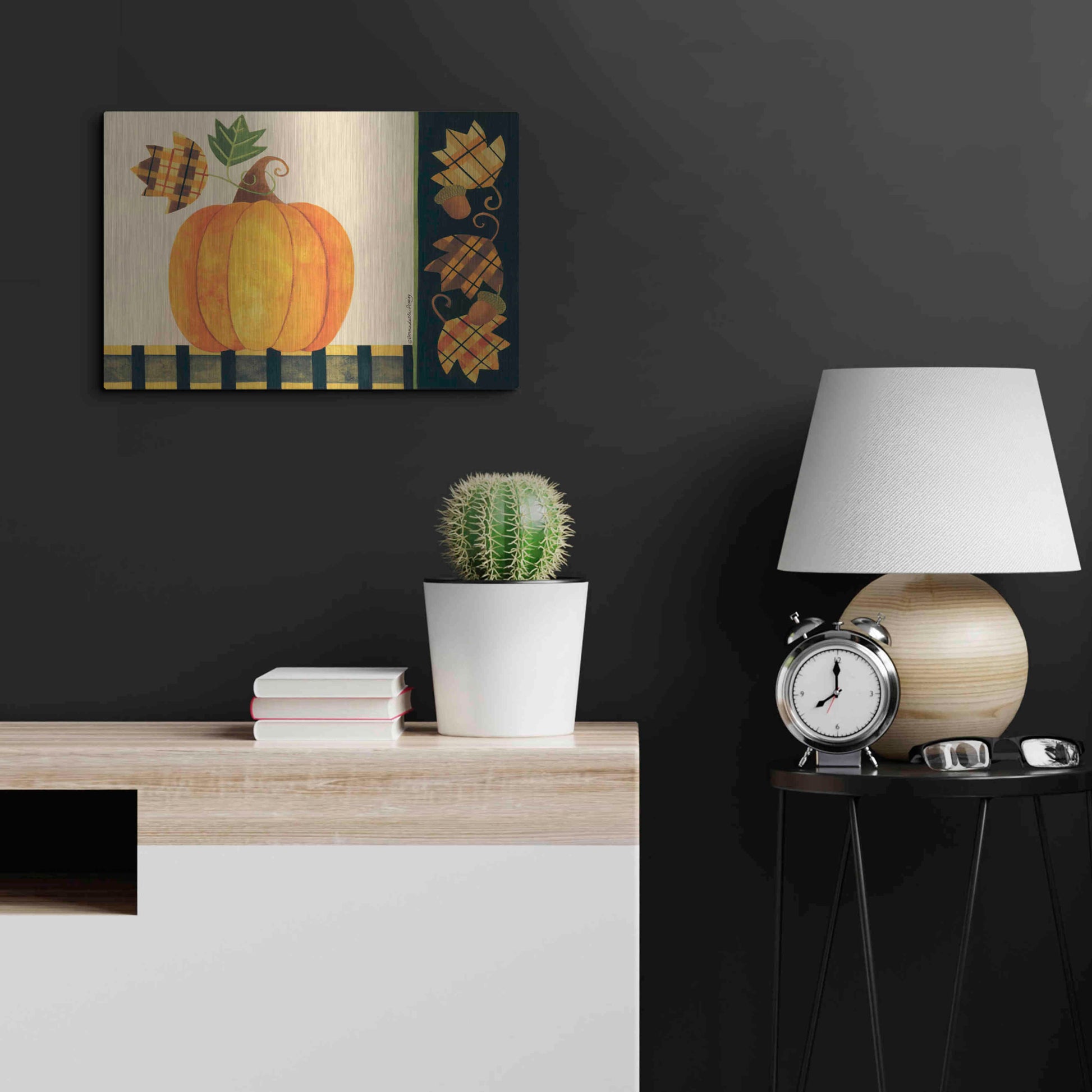 Luxe Metal Art 'Pumpkin' by Bernadette Deming, Metal Wall Art,24x16