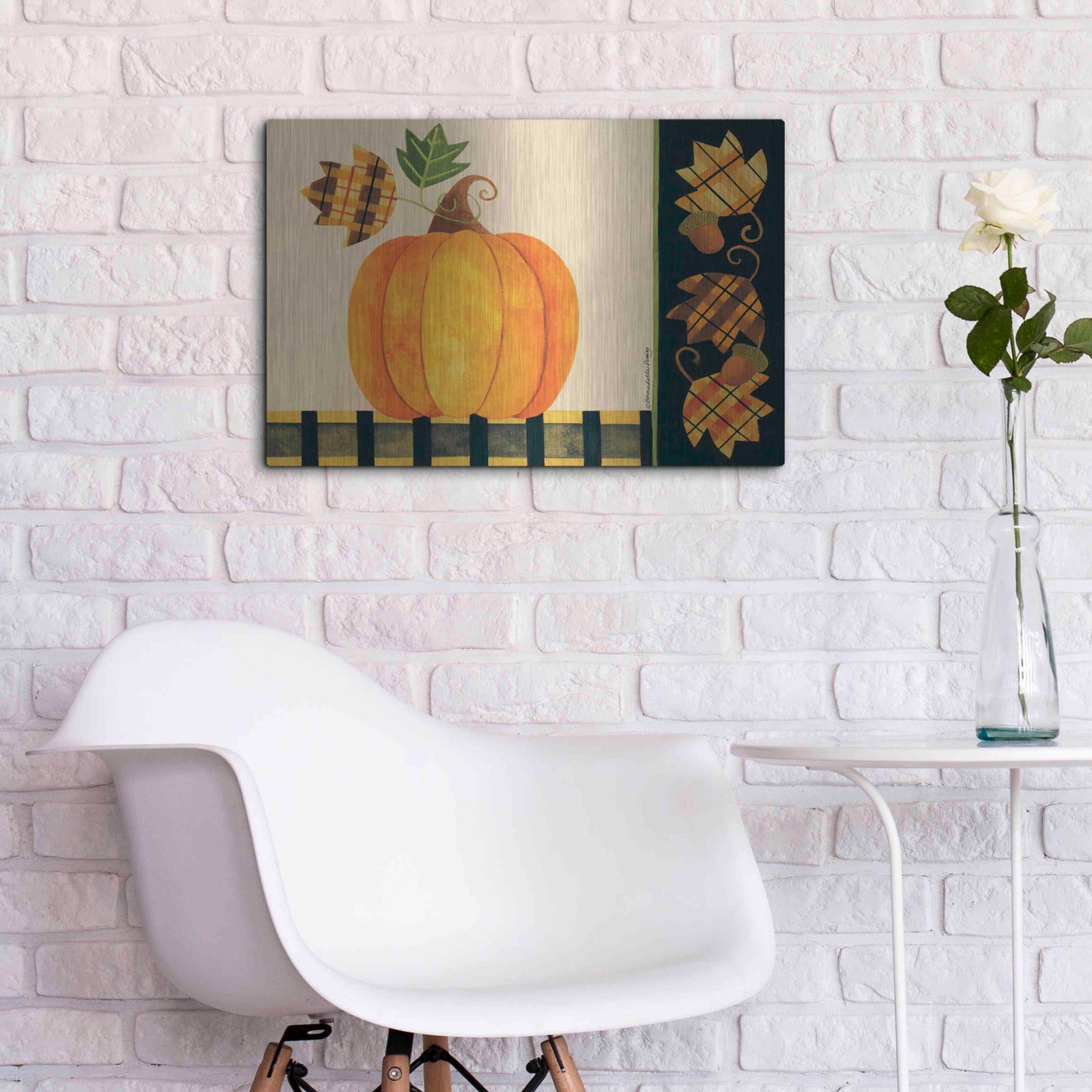 Luxe Metal Art 'Pumpkin' by Bernadette Deming, Metal Wall Art,24x16