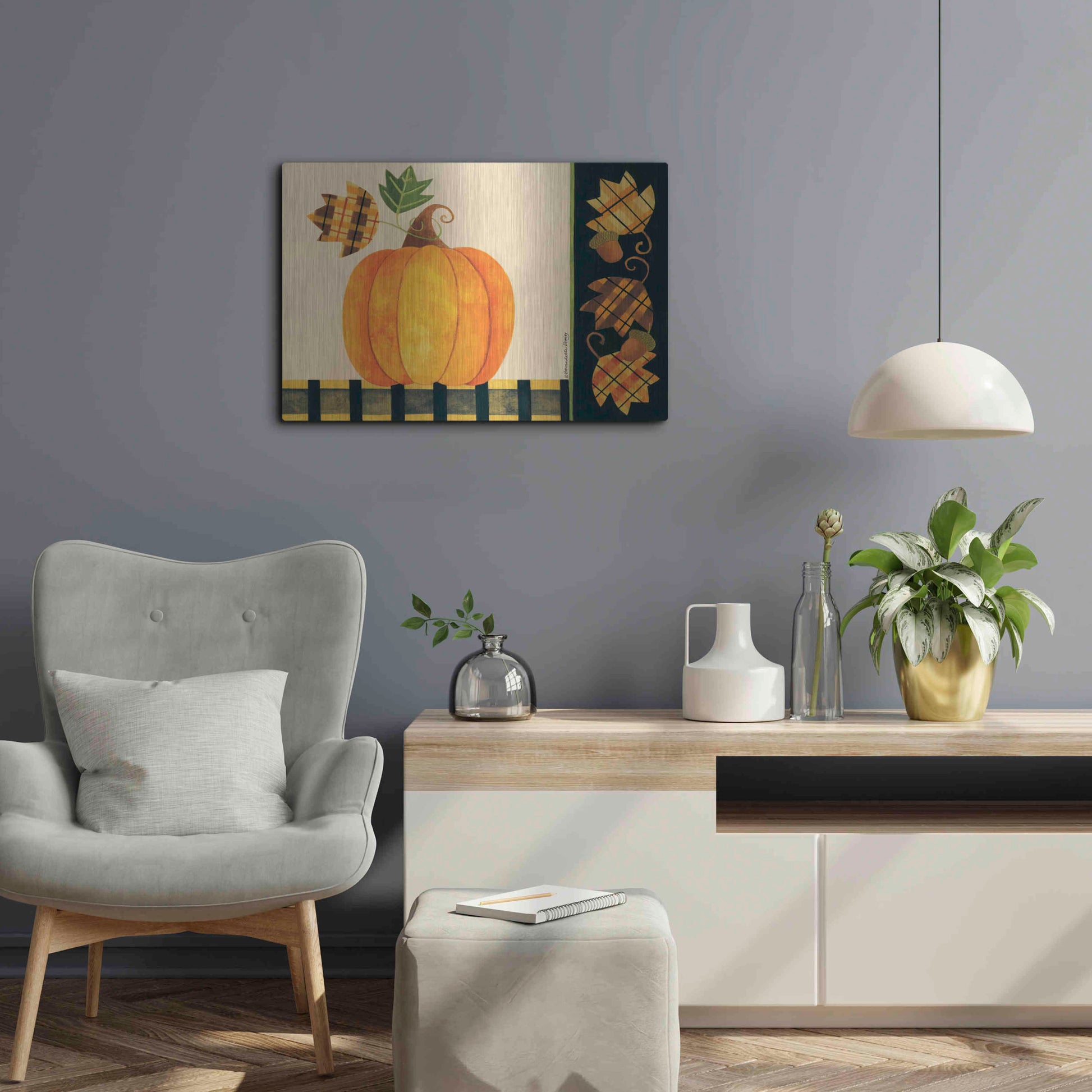 Luxe Metal Art 'Pumpkin' by Bernadette Deming, Metal Wall Art,24x16