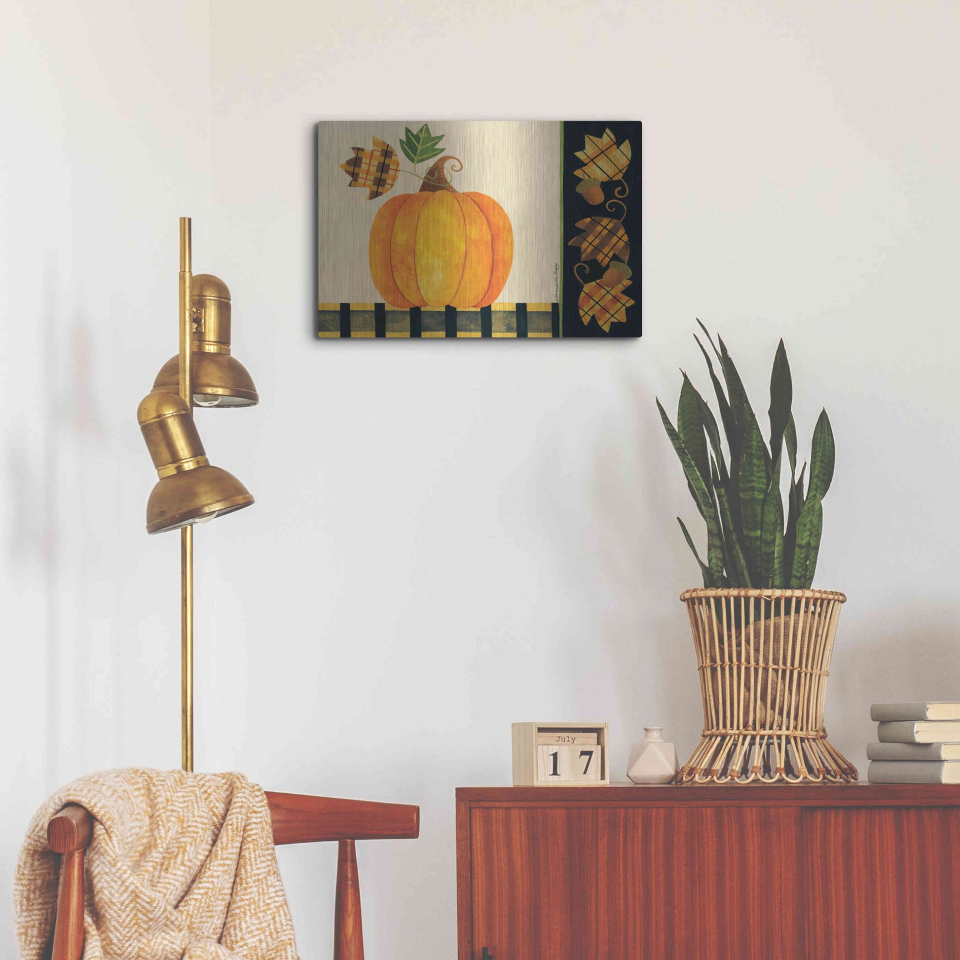Luxe Metal Art 'Pumpkin' by Bernadette Deming, Metal Wall Art,24x16