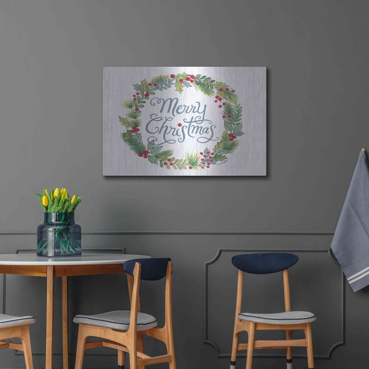'Merry Christmas Wreath' by Diane Kater – Metal Wall Art, 36x24 room view