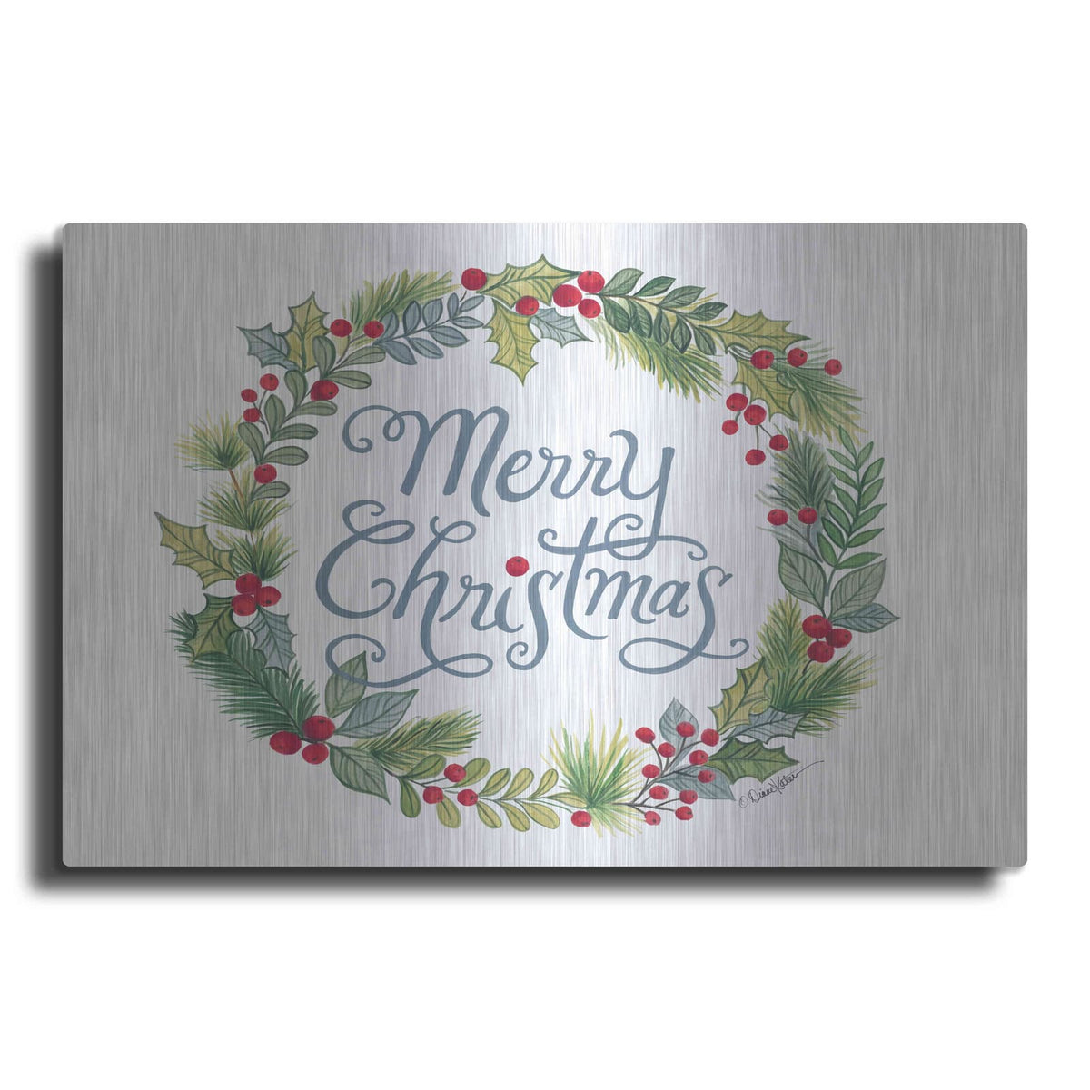 'Merry Christmas Wreath' by Diane Kater – Metal Wall Art