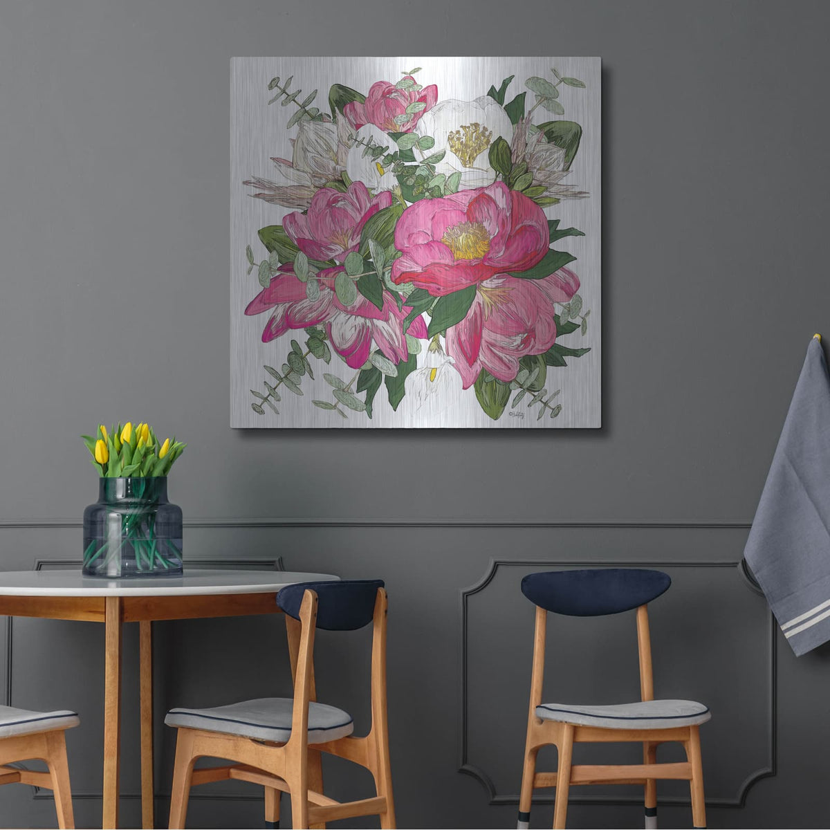 'Pink Floral Bouquet' by Heidi Kuntz – Metal Wall Art, 36x36 room view