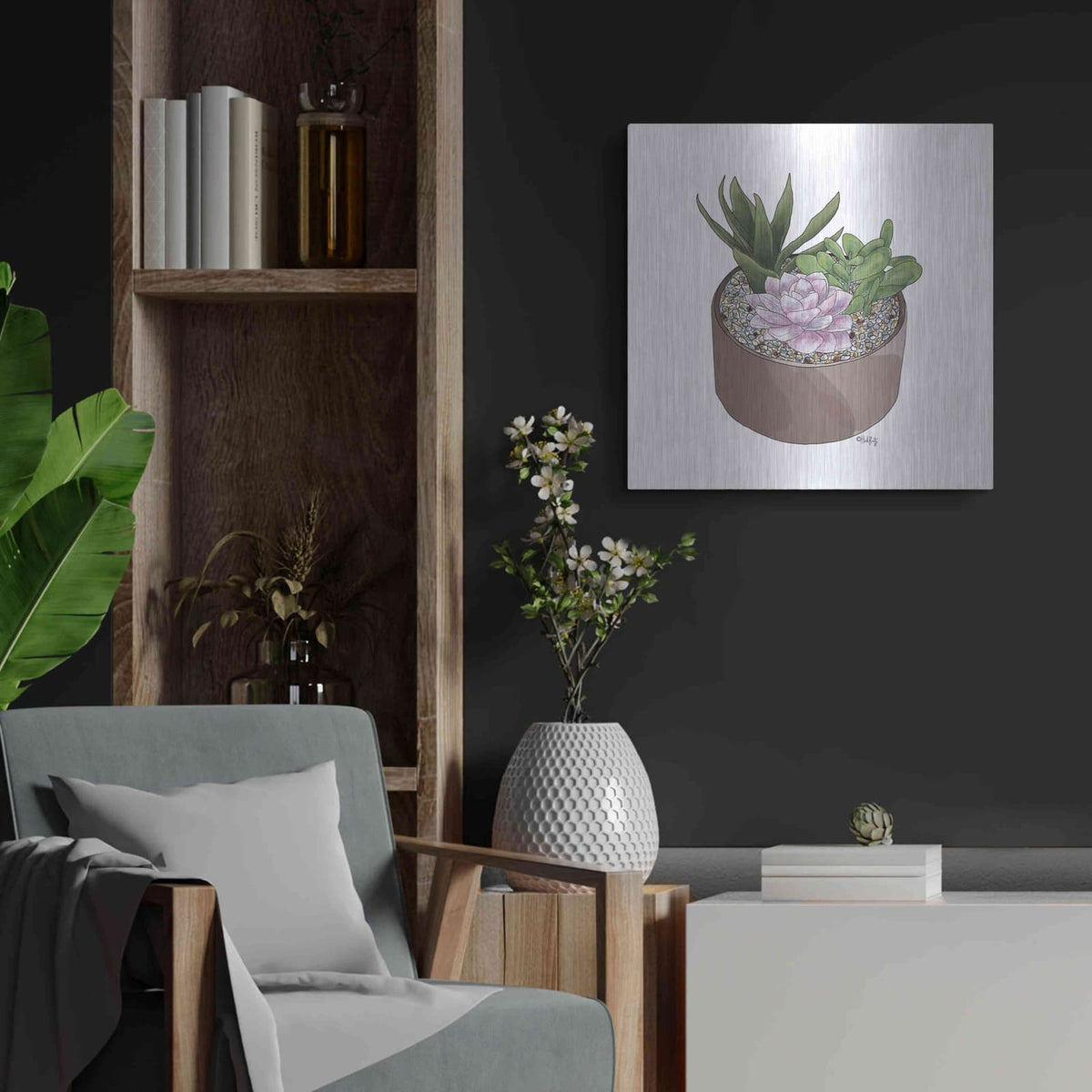 'Succulent Planter I' by Heidi Kuntz – Metal Wall Art, 24x24 room view
