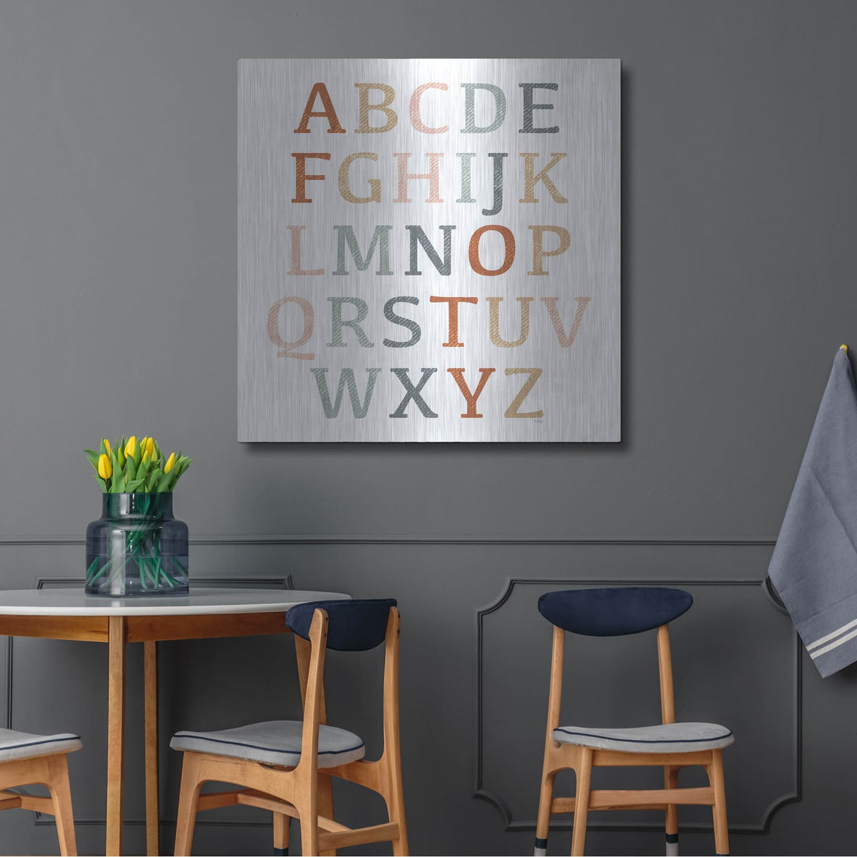 'Rustic Rainbow Alphabet' by Heidi Kuntz – Metal Wall Art, 36x36 room view