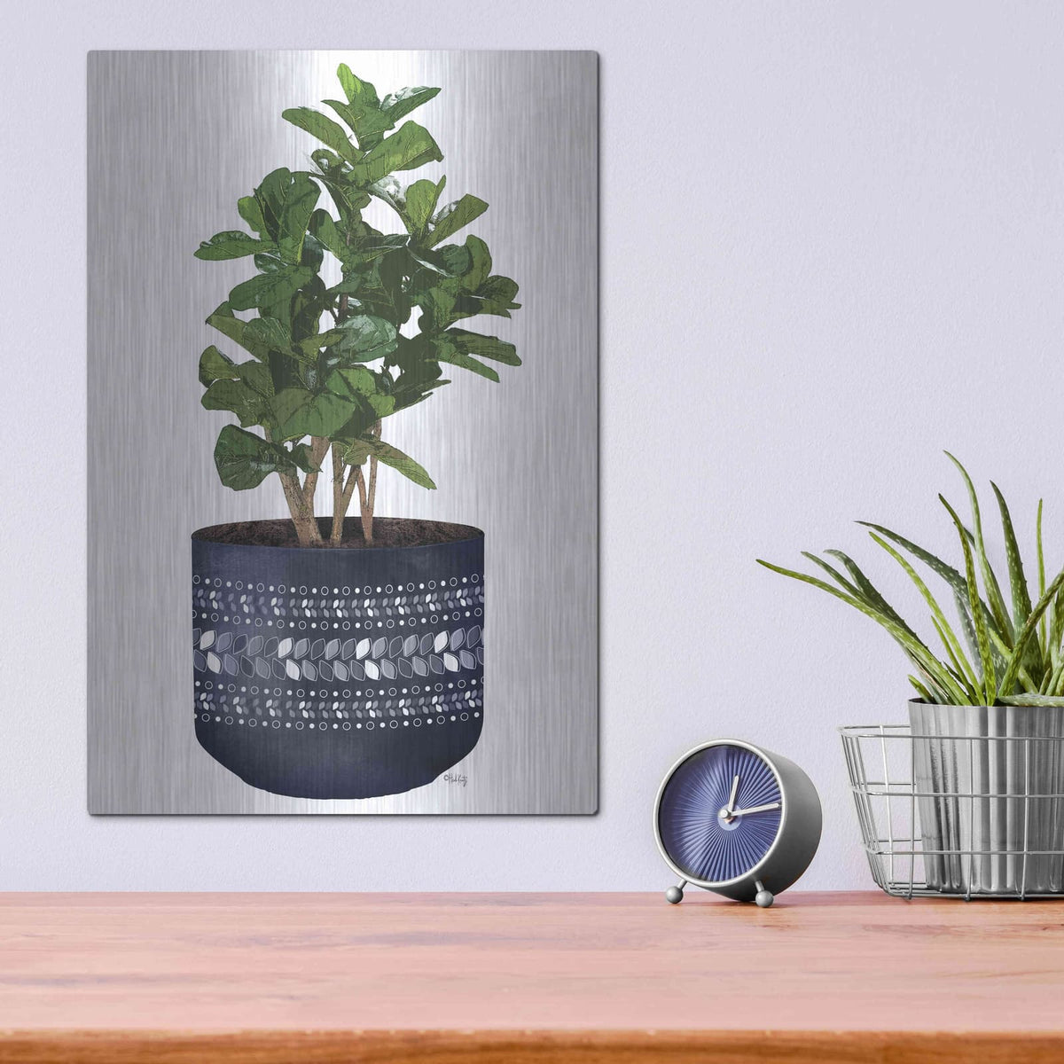 'Blue Potted Fig Tree' by Heidi Kuntz – Metal Wall Art, 12x16 room view