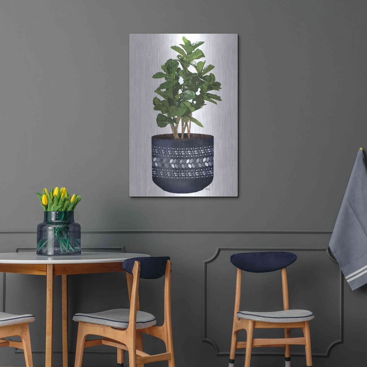 'Blue Potted Fig Tree' by Heidi Kuntz – Metal Wall Art, 24x36 room view