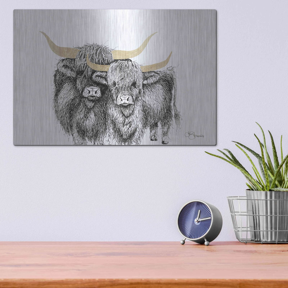 'Highland Cattle' by Hollihocks Art – Metal Wall Art, 16x12 room view