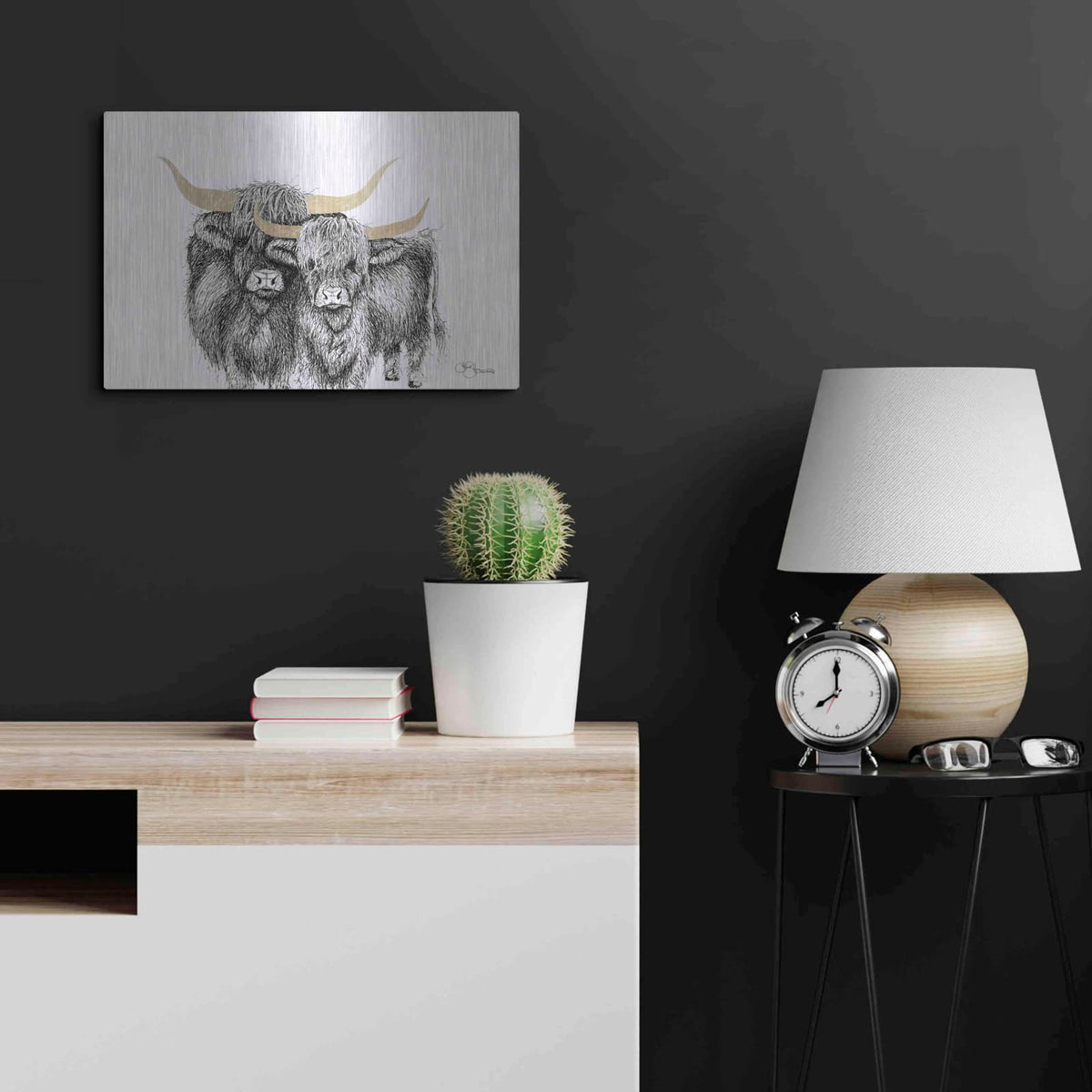 'Highland Cattle' by Hollihocks Art – Metal Wall Art, 24x16 room view