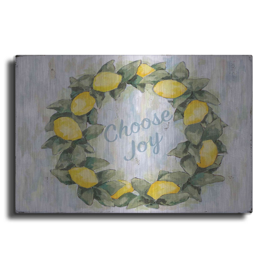 'Choose Joy Lemon Wreath' by Jennifer Holden – Metal Wall Art