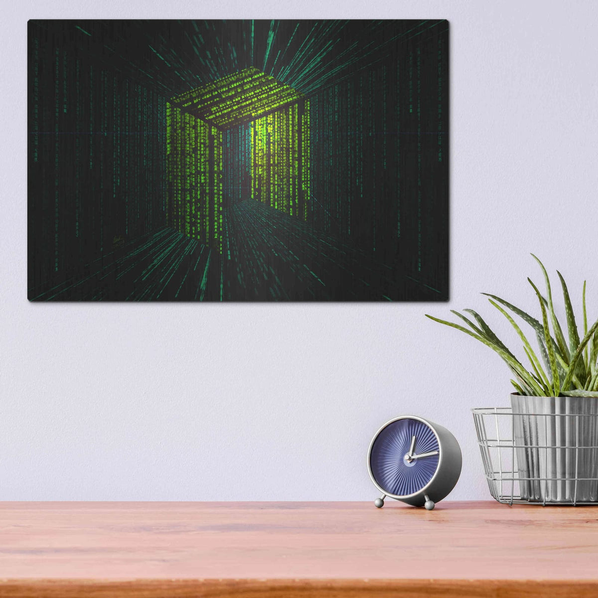 'Digital Rain Neo Crypto' by Katalina Ooma – Metal Wall Art, 16x12 room view