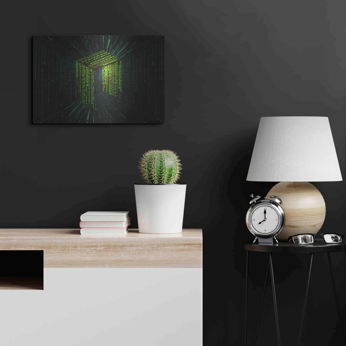 'Digital Rain Neo Crypto' by Katalina Ooma – Metal Wall Art, 24x16 room view