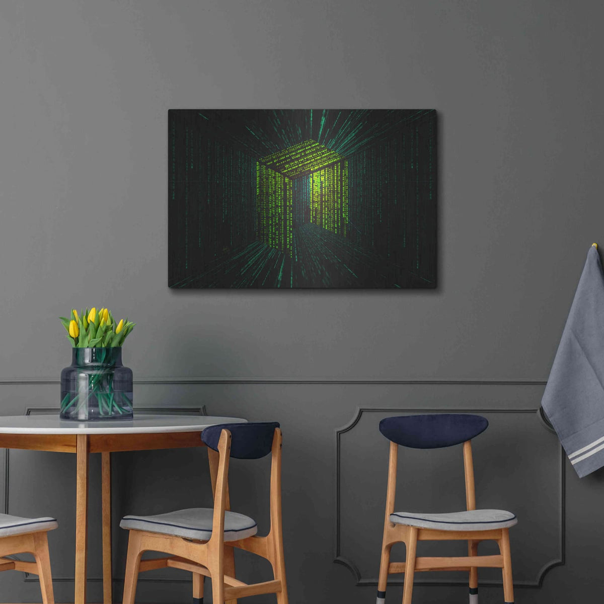 'Digital Rain Neo Crypto' by Katalina Ooma – Metal Wall Art, 36x24 room view