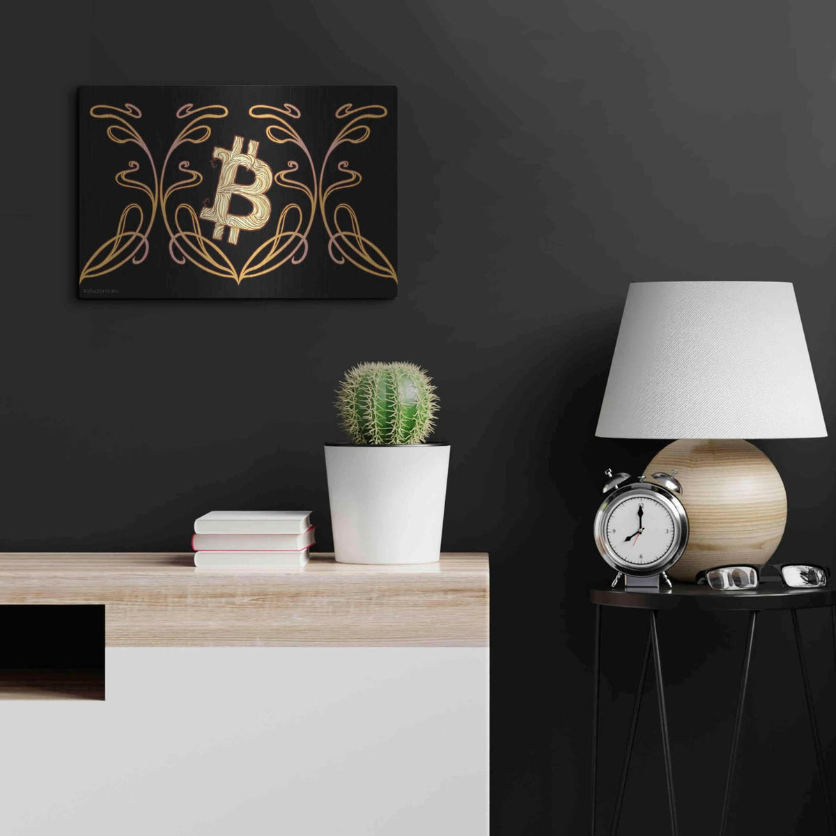 'Art Nouveau Bitcoin Gold' by Katalina Ooma – Metal Wall Art, 24x16 room view