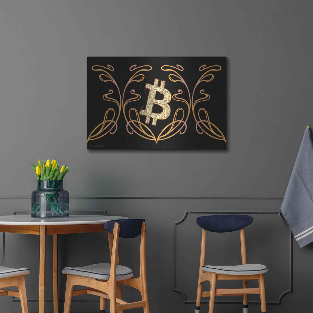 'Art Nouveau Bitcoin Gold' by Katalina Ooma – Metal Wall Art, 36x24 room view