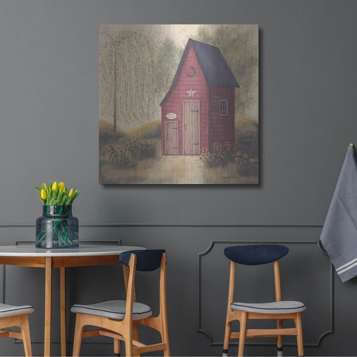 'Folk Art Outhouse II' by Pam Britton – Metal Wall Art, 36x36 room view
