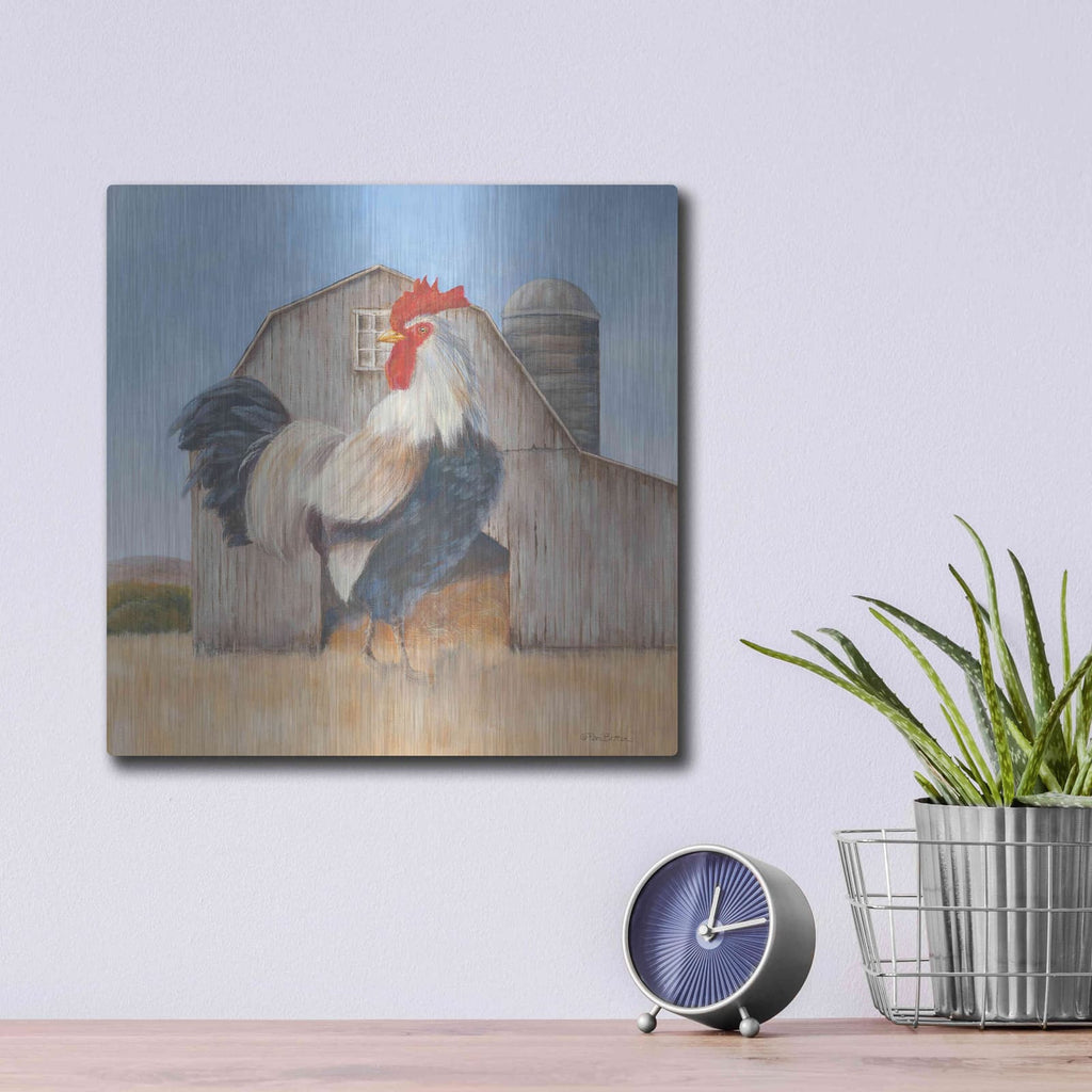 'Country Rooster' by Pam Britton – Metal Wall Art, 12x12 room view