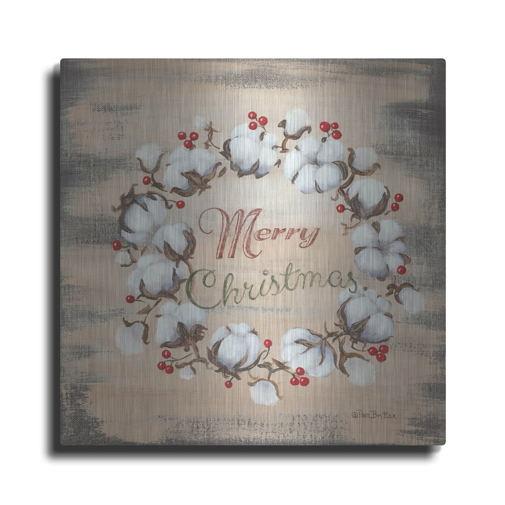 'Cotton Wreath Holiday' by Pam Britton – Metal Wall Art