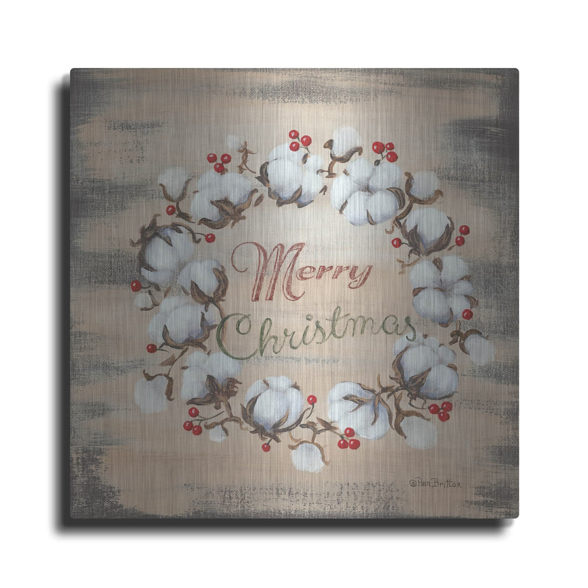 'Cotton Wreath Holiday' by Pam Britton – Metal Wall Art