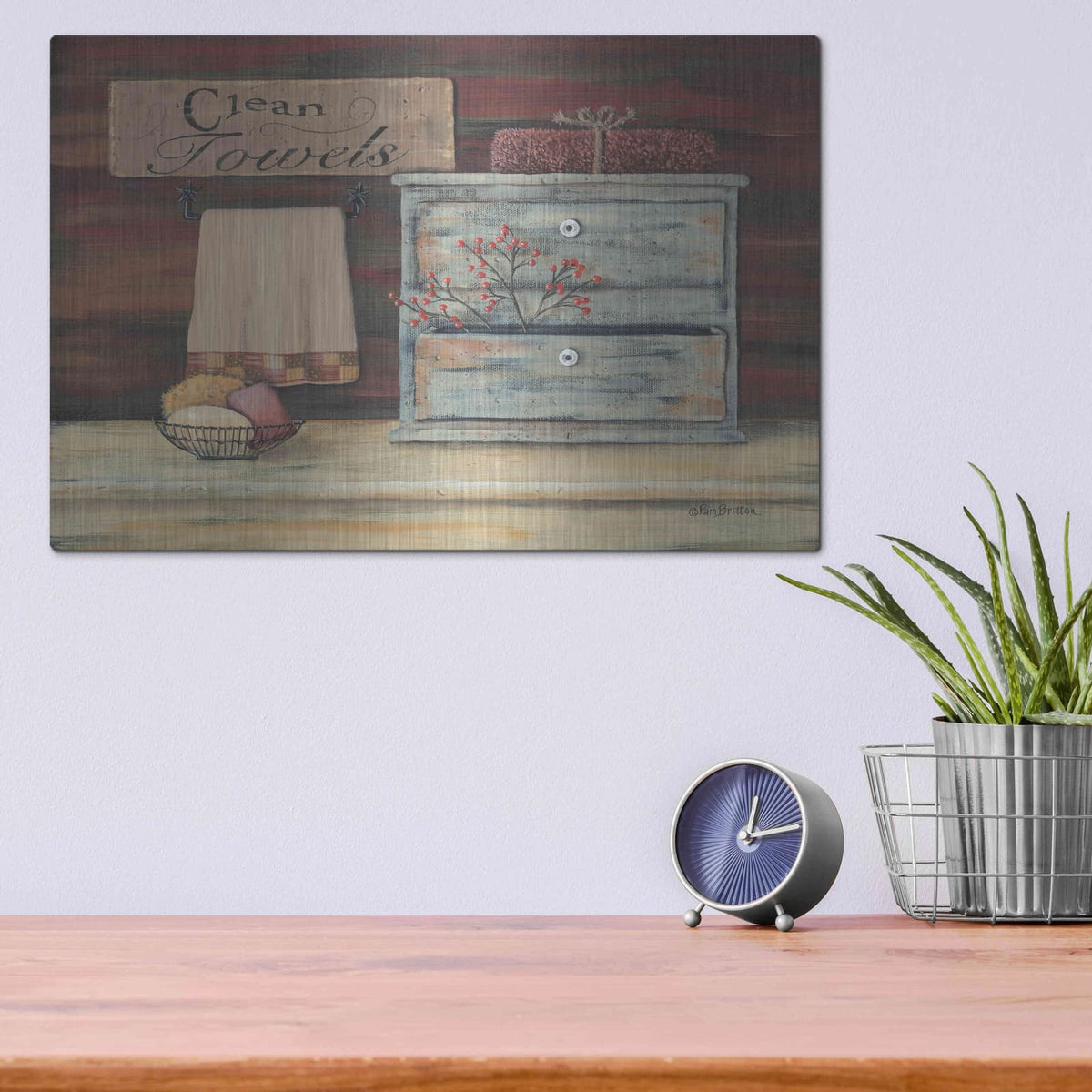 'Clean Towels' by Pam Britton – Metal Wall Art, 16x12 room view