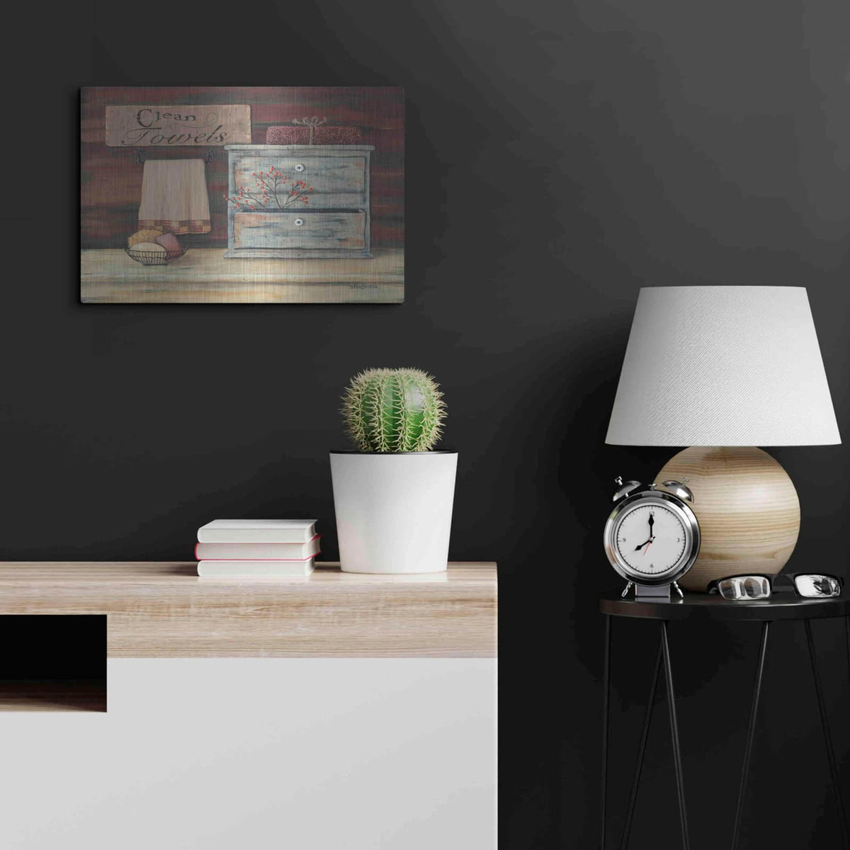 'Clean Towels' by Pam Britton – Metal Wall Art, 24x16 room view