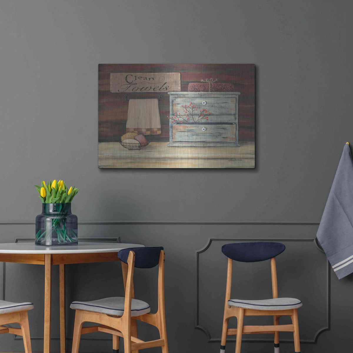 'Clean Towels' by Pam Britton – Metal Wall Art, 36x24 room view