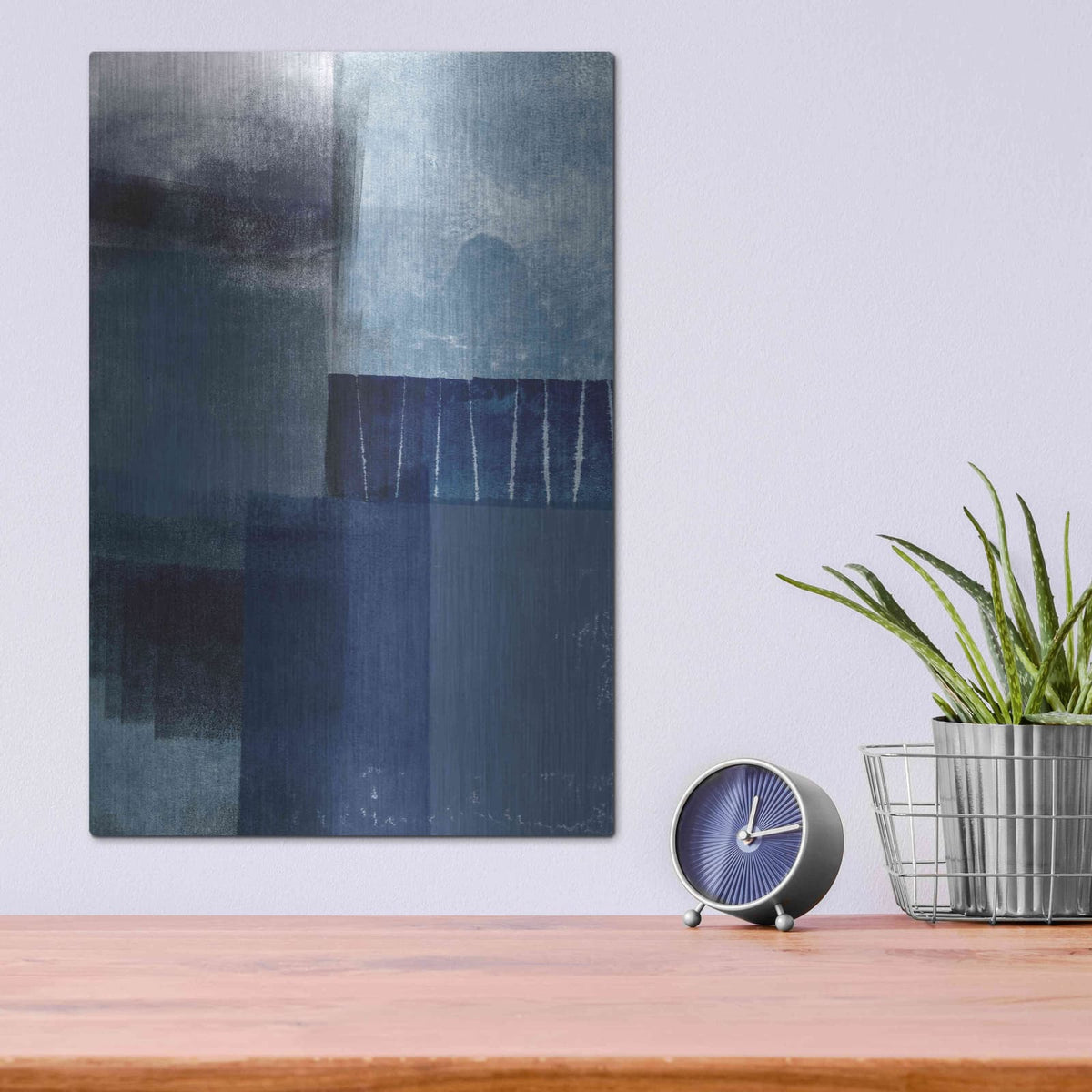'Blue Abstract I' by Linda Woods – Metal Wall Art, 12x16 room view