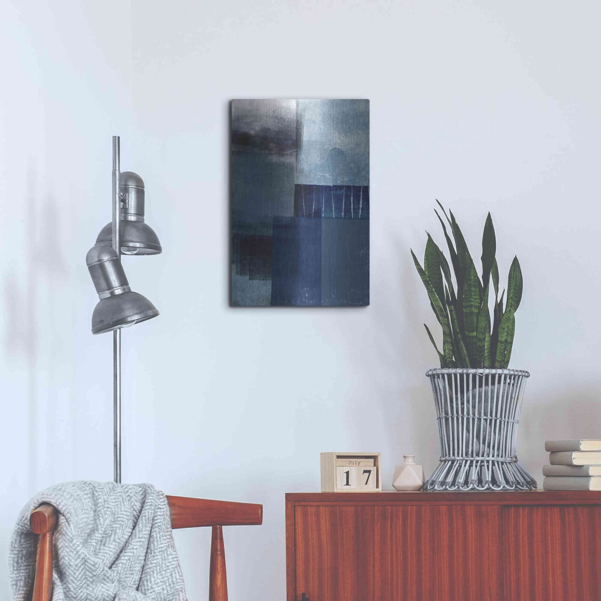'Blue Abstract I' by Linda Woods – Metal Wall Art, 16x24 room view