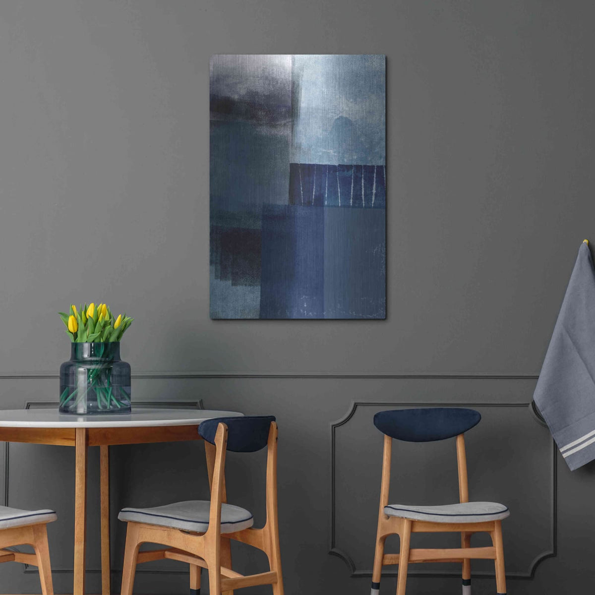 'Blue Abstract I' by Linda Woods – Metal Wall Art, 24x36 room view