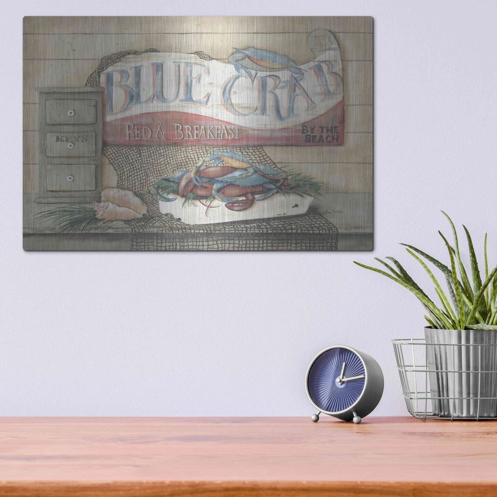 'Blue Crab B & B' by Pam Britton – Metal Wall Art, 16x12 room view