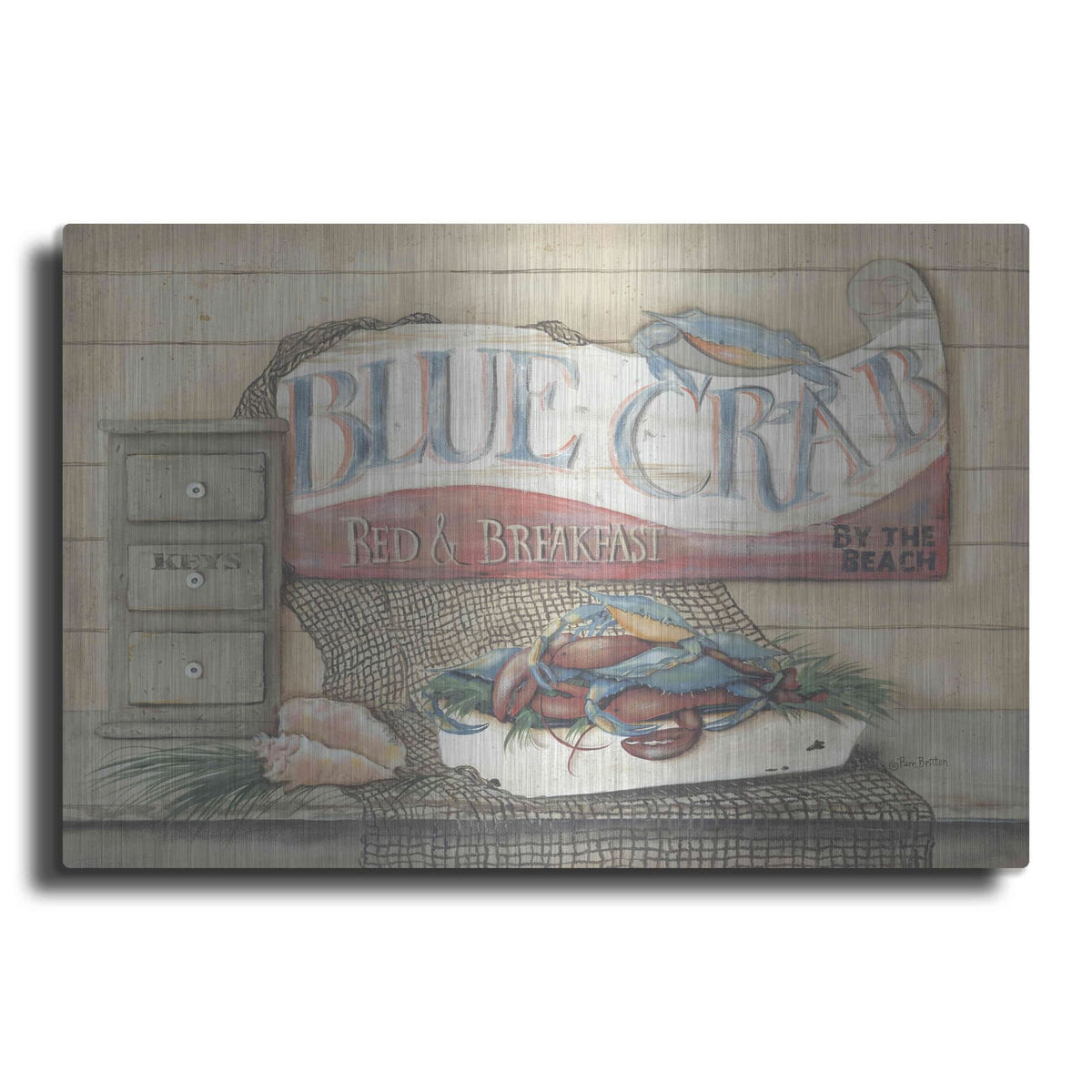 'Blue Crab B & B' by Pam Britton – Metal Wall Art
