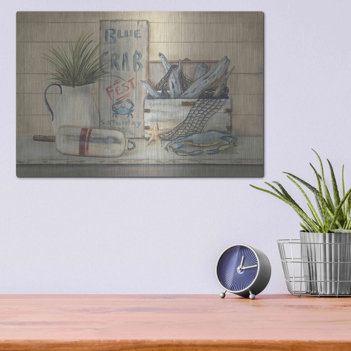 'Blue Crab Fest' by Pam Britton – Metal Wall Art, 16x12 room view