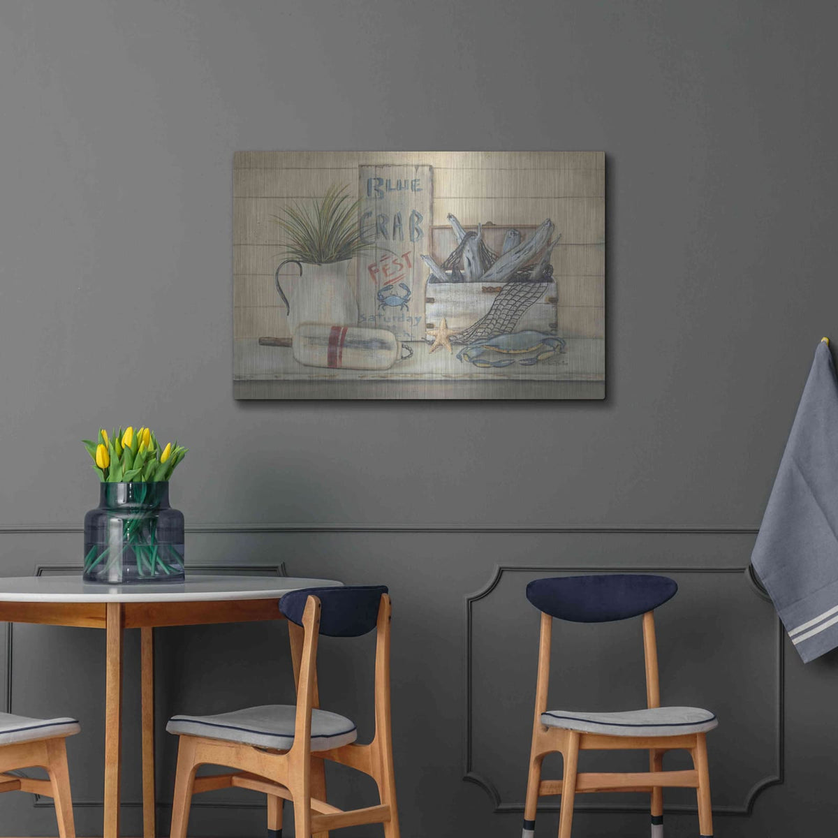 'Blue Crab Fest' by Pam Britton – Metal Wall Art, 36x24 room view