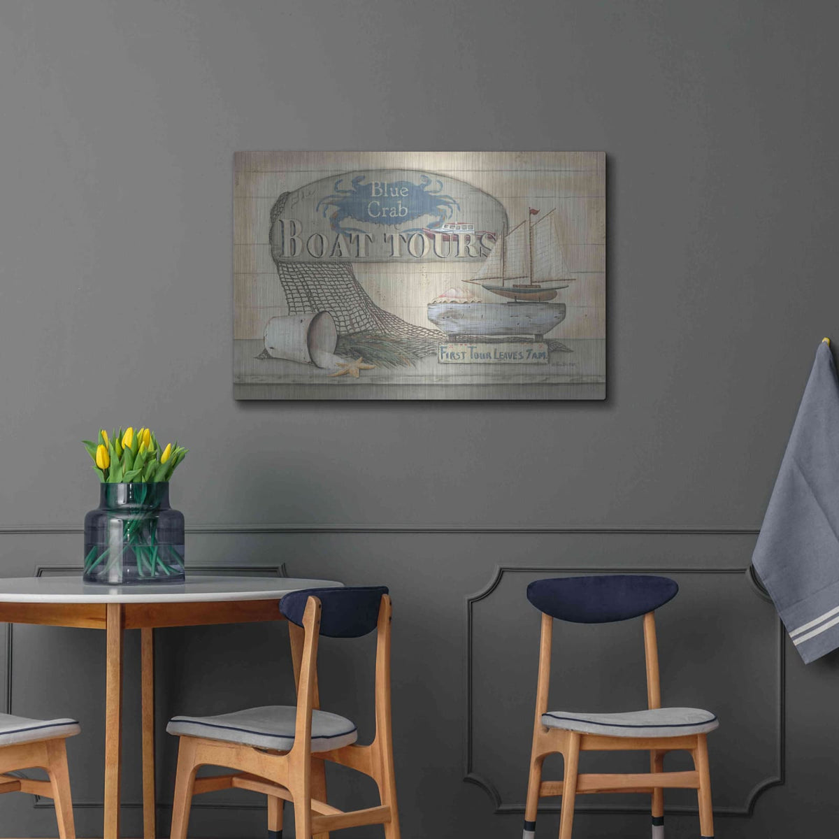 'Blue Crab Boat Tours' by Pam Britton – Metal Wall Art, 36x24 room view