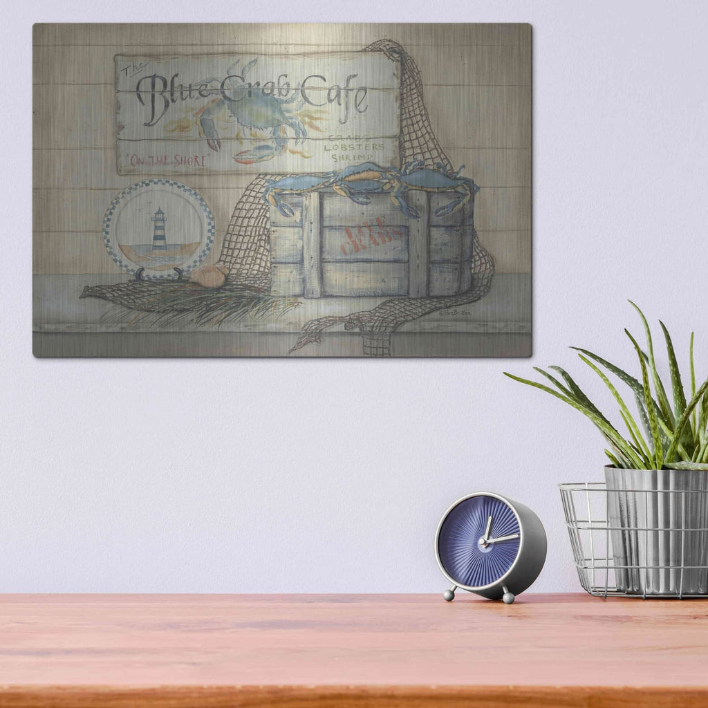 'Blue Crab Cafe' by Pam Britton – Metal Wall Art, 16x12 room view