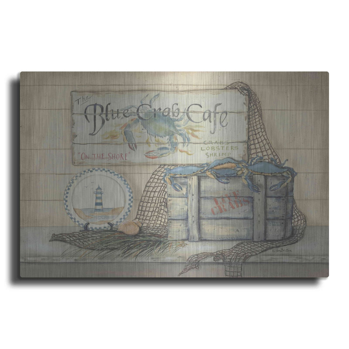 'Blue Crab Cafe' by Pam Britton – Metal Wall Art
