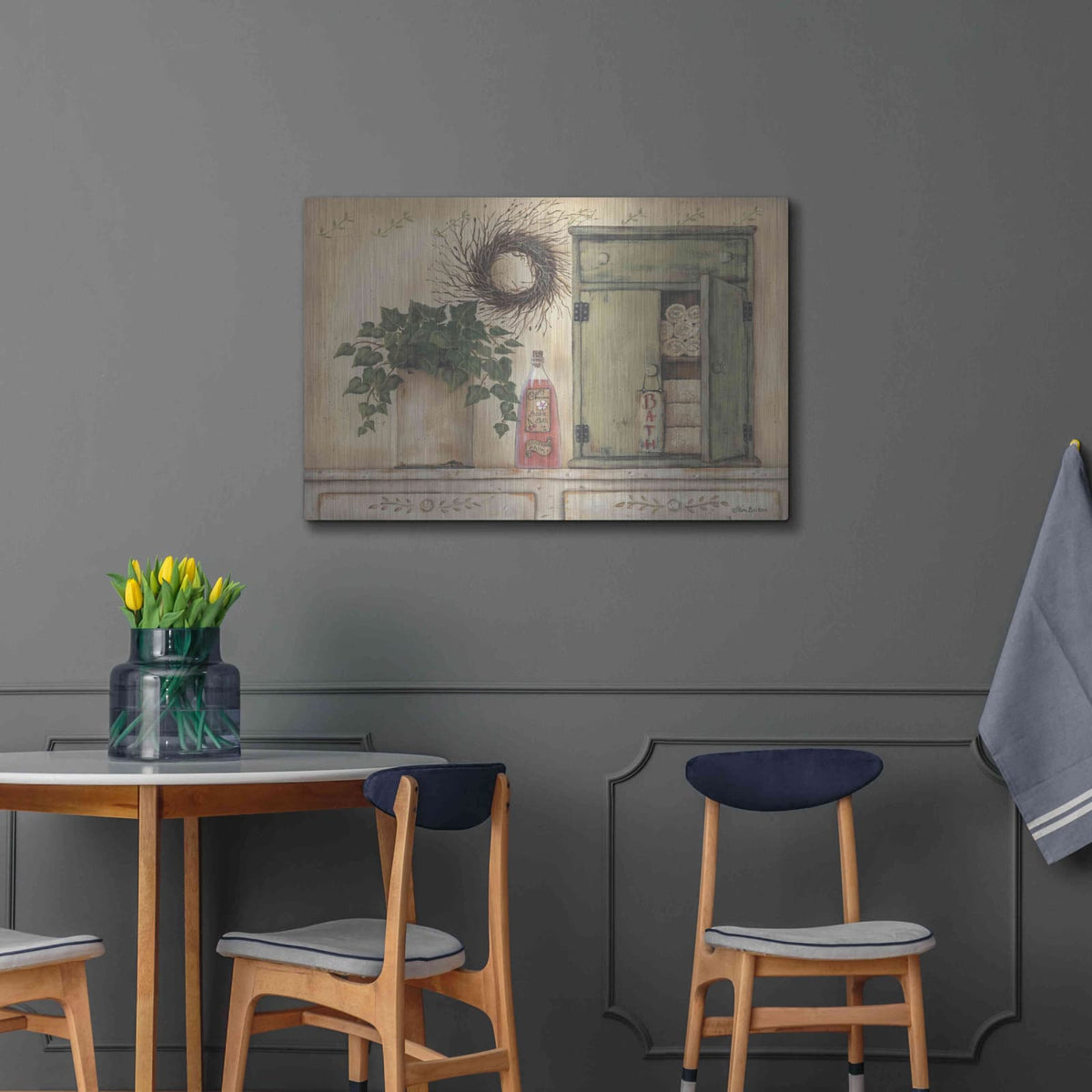 'Cherry Blossom Bath' by Pam Britton – Metal Wall Art, 36x24 room view