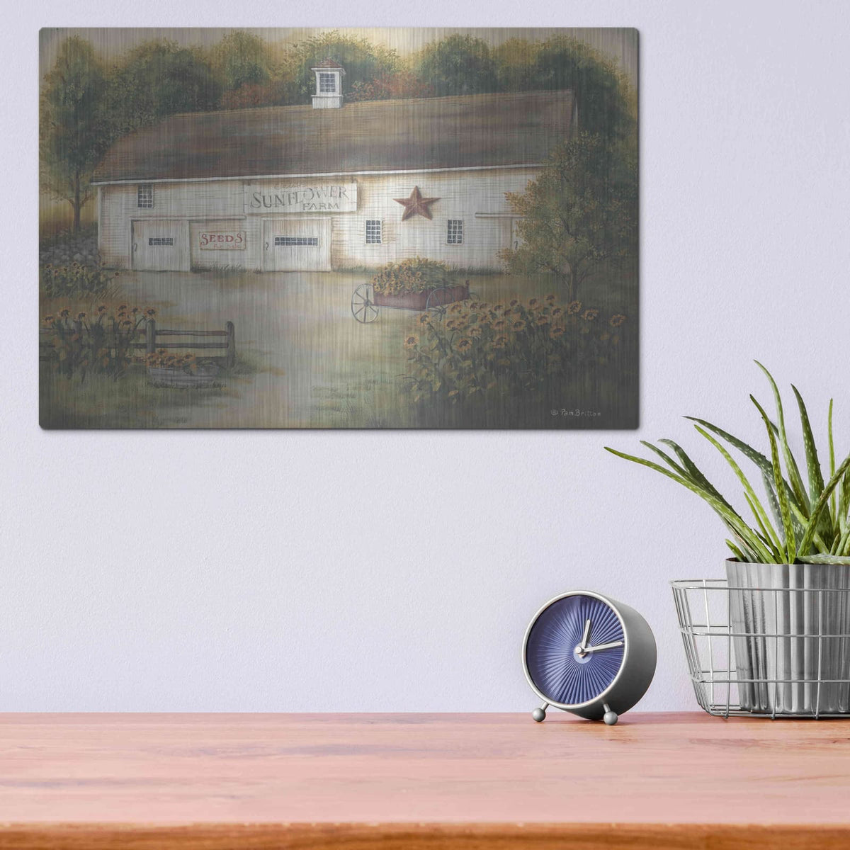 'Caleb's Sunflower Farm' by Pam Britton – Metal Wall Art, 16x12 room view