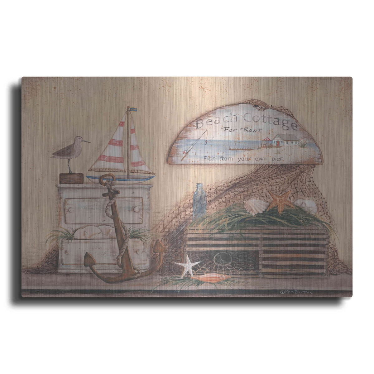 'Beach Cottage' by Pam Britton – Metal Wall Art