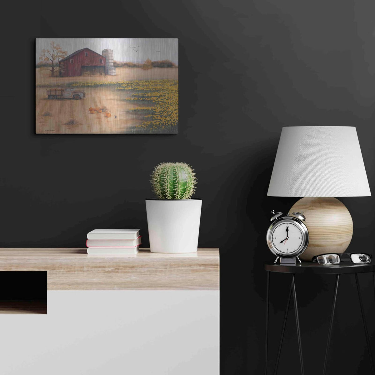 'Barn & Sunflowers II' by Pam Britton – Metal Wall Art, 24x16 room view