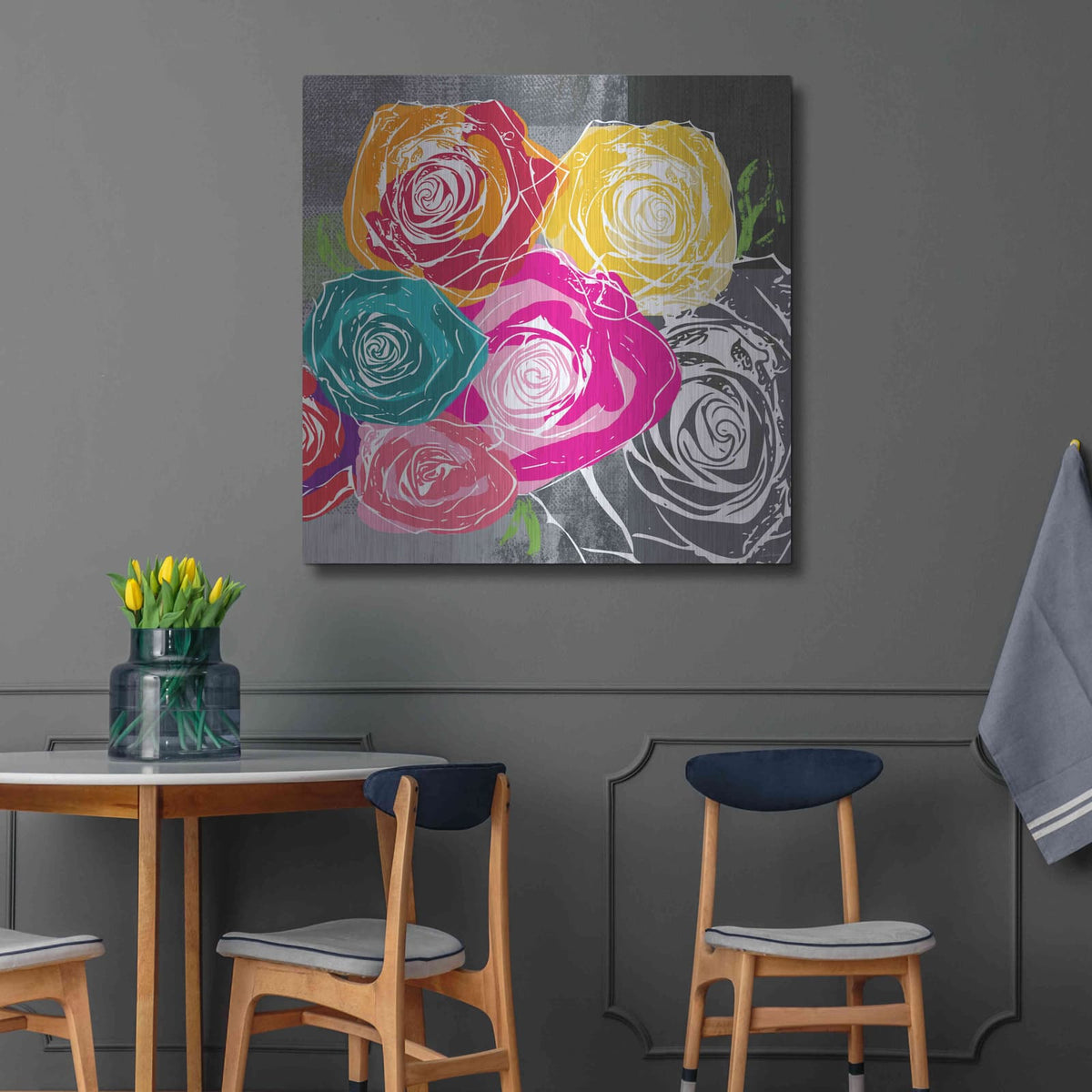 'Colorful Roses II' by Linda Woods – Metal Wall Art, 36x36 room view