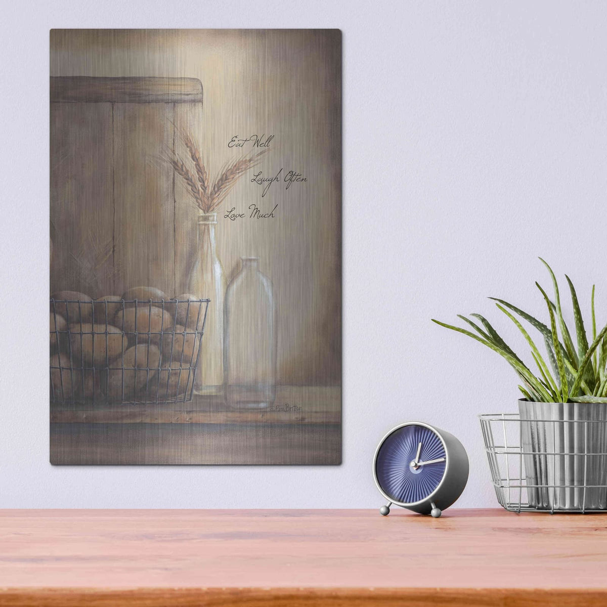 'Eat Well, Laugh Often, Love Much' by Pam Britton – Metal Wall Art, 12x16 room view