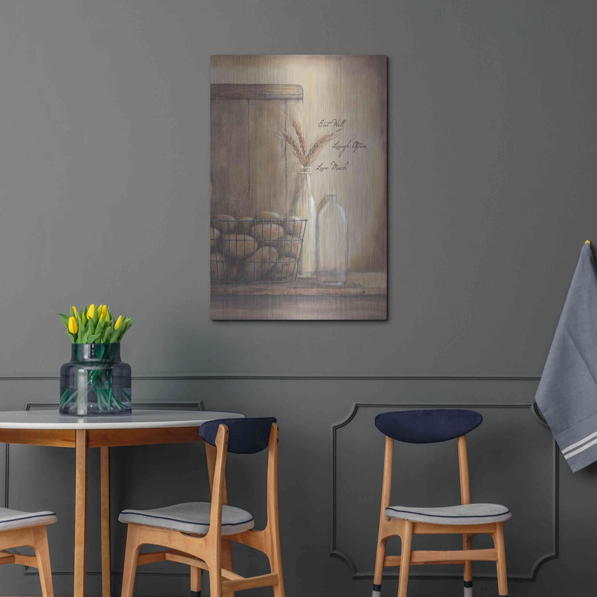 'Eat Well, Laugh Often, Love Much' by Pam Britton – Metal Wall Art, 24x36 room view