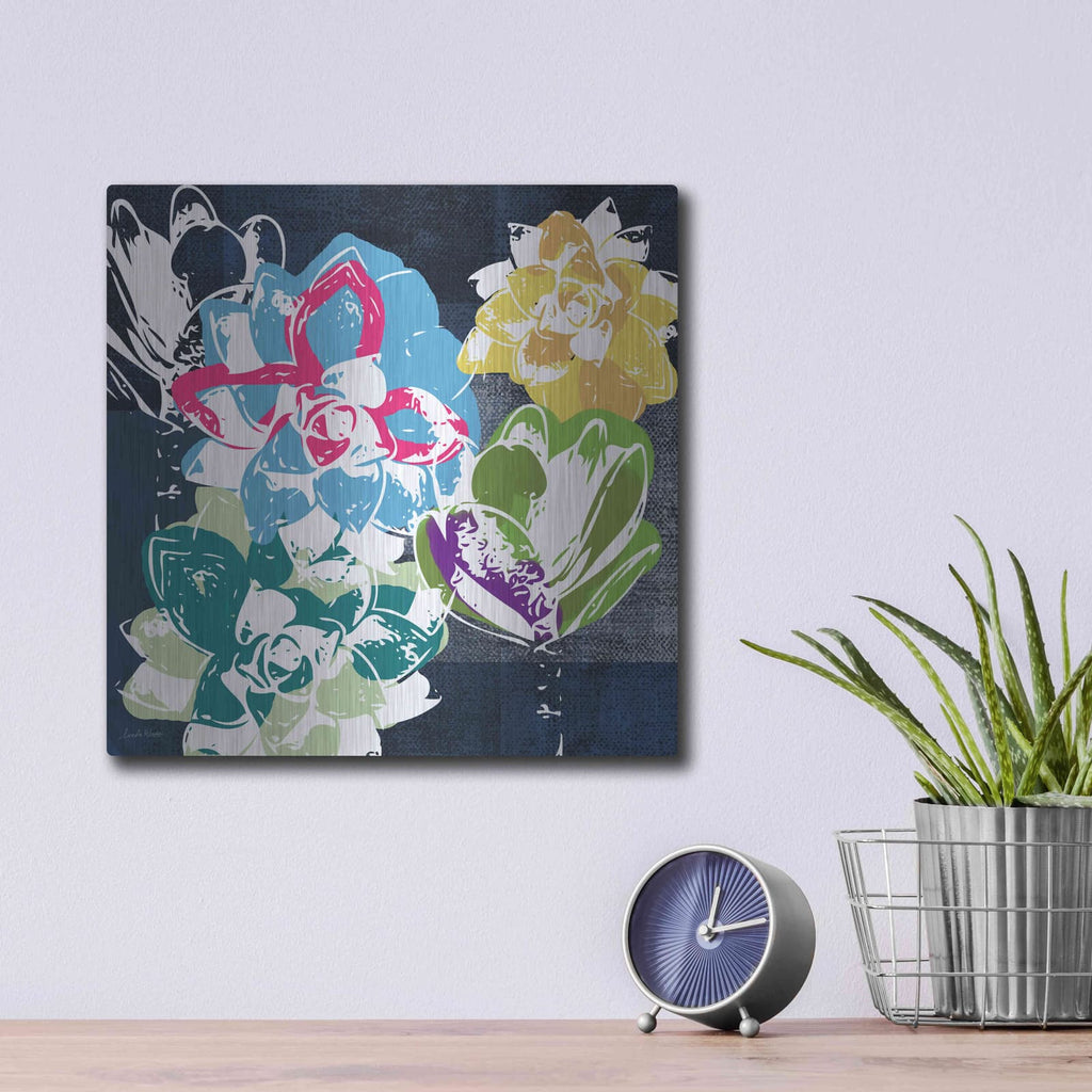 'Colorful Succulents II' by Linda Woods – Metal Wall Art, 12x12 room view